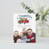 レトロレッドトラッククリスマスグリーティングホリデーフォト ポストカード (スタンド正面)