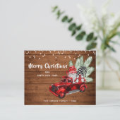 レトロレッドトラック格言クリスマスホリデーグリーティング ポストカード (スタンド正面)