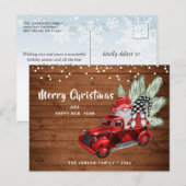 レトロレッドトラック格言クリスマスホリデーグリーティング ポストカード (正面/裏面)