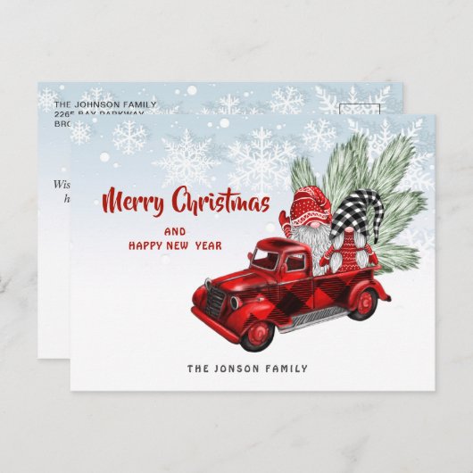 レトロレッドトラック格言クリスマスホリデーグリーティング ポストカード (正面/裏面)