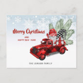 レトロレッドトラック格言クリスマスホリデーグリーティング ポストカード (正面)