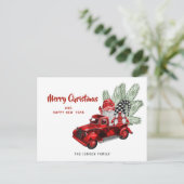 レトロレッドトラック格言クリスマスホリデーグリーティング ポストカード (スタンド正面)