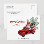 レトロレッドトラック格言クリスマスホリデーグリーティング ポストカード (正面/裏面)