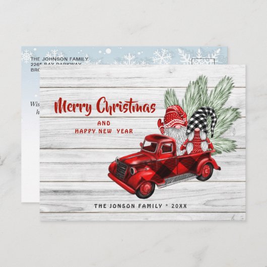 レトロレッドトラック格言クリスマスホリデーグリーティング ポストカード (正面/裏面)