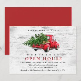 レトロレッドトラック樺の木クリスマスホリデーオープンハウス 招待状