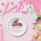 レトロレッドトラック&クリスマスパインツリー ペーパープレート (パーティー)