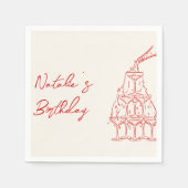 レトロレッドハンドドロッドシャンパンタワー誕生日 スタンダードカクテルナプキン (正面)