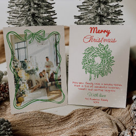 レトロレッドハンドドロッドボウリース写真クリスマス シーズンカード