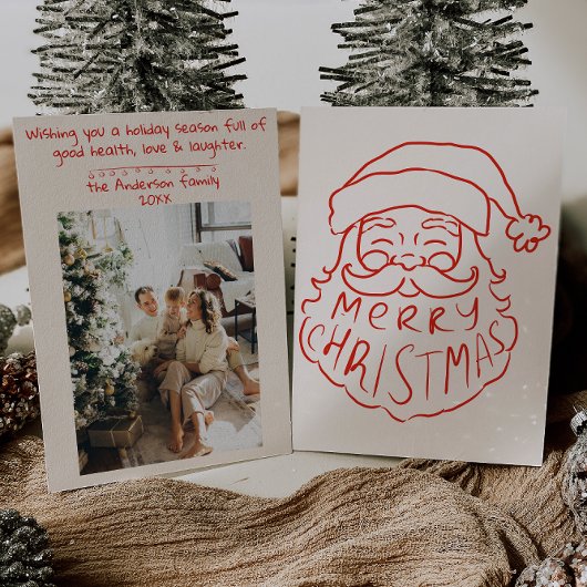 レトロレッドハンドドローサンタクロース楽しいクリスマス シーズンカード