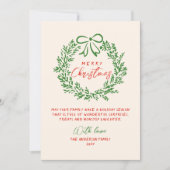 レトロレッドハンドドローリボンリースメリークリスマス シーズンカード (正面)