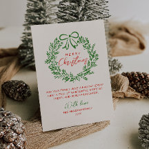 レトロレッドハンドドローリボンリースメリークリスマス