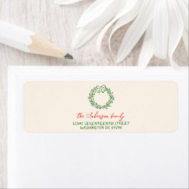 レトロレッドハンドドローリボンリースメリークリスマス ラベル