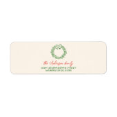 レトロレッドハンドドローリボンリースメリークリスマス ラベル (正面)