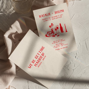 レトロレッドハンドドロー予測できなドスクラ結婚ブルシック 招待状