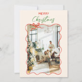 レトロレッドハンド引き弓フレームフォトクリスマス シーズンカード (正面)