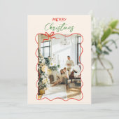 レトロレッドハンド引き弓フレームフォトクリスマス シーズンカード (スタンド正面)