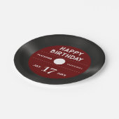 レトロレッドビニールレコードブラックハッピーバースデーパーティー ペーパープレート (アングル)