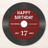 レトロレッドビニールレコードブラックハッピーバースデーパーティー ラウンドペーパーコースター (正面)