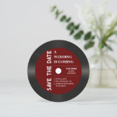 レトロレッドビニールレコード結婚式の日付を保存 セーブザデート (スタンド正面)