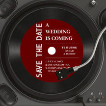 レトロレッドビニールレコード結婚式の日付を保存