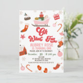 レトロレッドピンクああ何おもしろいクリスマス1st誕生日 招待状 (スタンド正面)