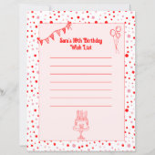 レトロレッドピンクの子供の誕生日ウィッシュリスト紙 (正面)