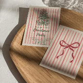 レトロレッドピンクハンドドロッドクリスマスボウツリーパーティー 招待状