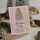 レトロレッドピンクハンドドロッドクリスマスボウツリーパーティー 招待状