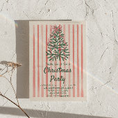 レトロレッドピンクハンドドロッドクリスマスボウツリーパーティー 招待状