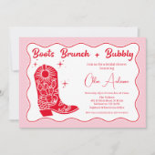 レトロレッドピンクブーツブランチバブリーブライダルシャワー 招待状 (正面)