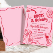 レトロレッドピンクブーツ&バブリーブライダルシャワー 招待状