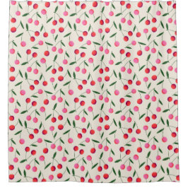 レトロレッドピンクベリーさくらんぼ シャワーカーテン
