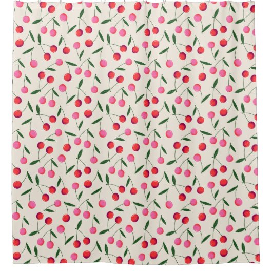 レトロレッドピンクベリーさくらんぼ シャワーカーテン (正面)