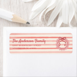 レトロレッドピンクボウ描リースクリスマス ラベル