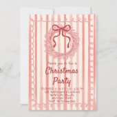 レトロレッドピンク描クリスマスボウリースパーティー 招待状 (正面)