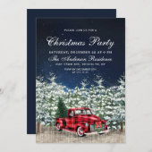 レトロレッドファームトラックウィンターフォレストクリスマスパーティー 招待状 (正面/裏面)
