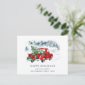 レトロレッドファームトラッククリスマスグリーティングホリデー ポストカード (スタンド正面)