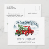 レトロレッドファームトラッククリスマスグリーティングホリデー ポストカード (正面/裏面)