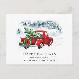レトロレッドファームトラッククリスマスグリーティングホリデー ポストカード