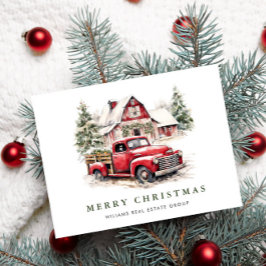 レトロレッドファームトラッククリスマスグリーティングホリデー ポストカード