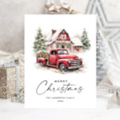 レトロレッドファームトラッククリスマスグリーティングホリデー ポストカード