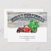 レトロレッドファームトラッククリスマスグリーティングホリデー ポストカード (正面/裏面)