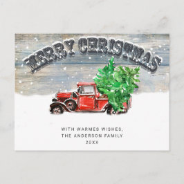 レトロレッドファームトラッククリスマスグリーティングホリデー ポストカード