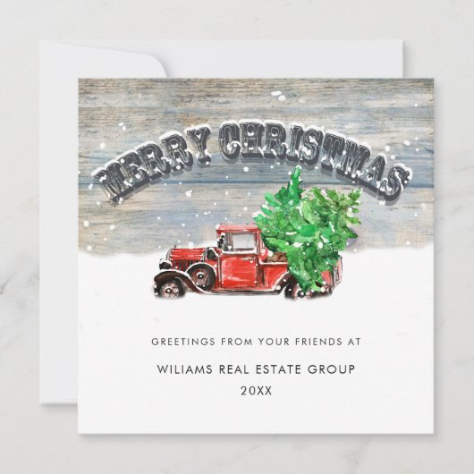 レトロレッドファームトラッククリスマスグリーティ企業のング シーズンカード (正面)