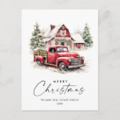 レトロレッドファームトラッククリスマスグリーティ企業のング ポストカード (正面)