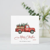 レトロレッドファームトラッククリスマスツリーグリーティング シーズンカード (スタンド正面)