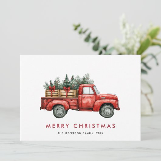 レトロレッドファームトラッククリスマスツリーグリーティング シーズンカード (スタンド正面)