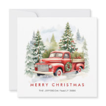 レトロレッドファームトラッククリスマスツリーグリーティング