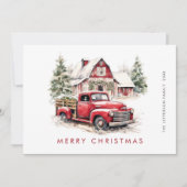 レトロレッドファームトラッククリスマスツリーグリーティング シーズンカード (正面)