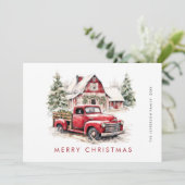 レトロレッドファームトラッククリスマスツリーグリーティング シーズンカード (スタンド正面)